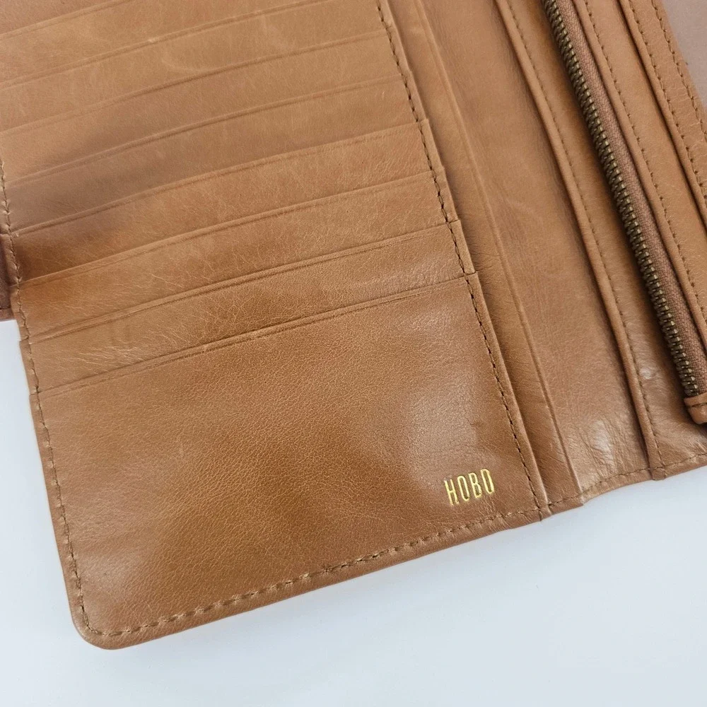 Hobo Leather Wristlet Cell Phone Wallet Tan Brown Zip Travel Organizer Classic